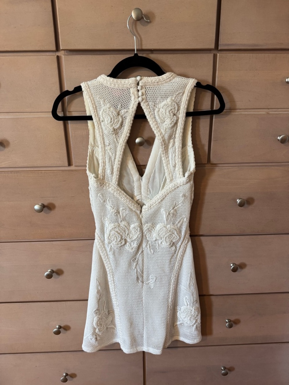 NWOT | Anthropologie Not So Serious Beaded White Deep V-Neck Mini Dress XXS - Picture 8 of 10